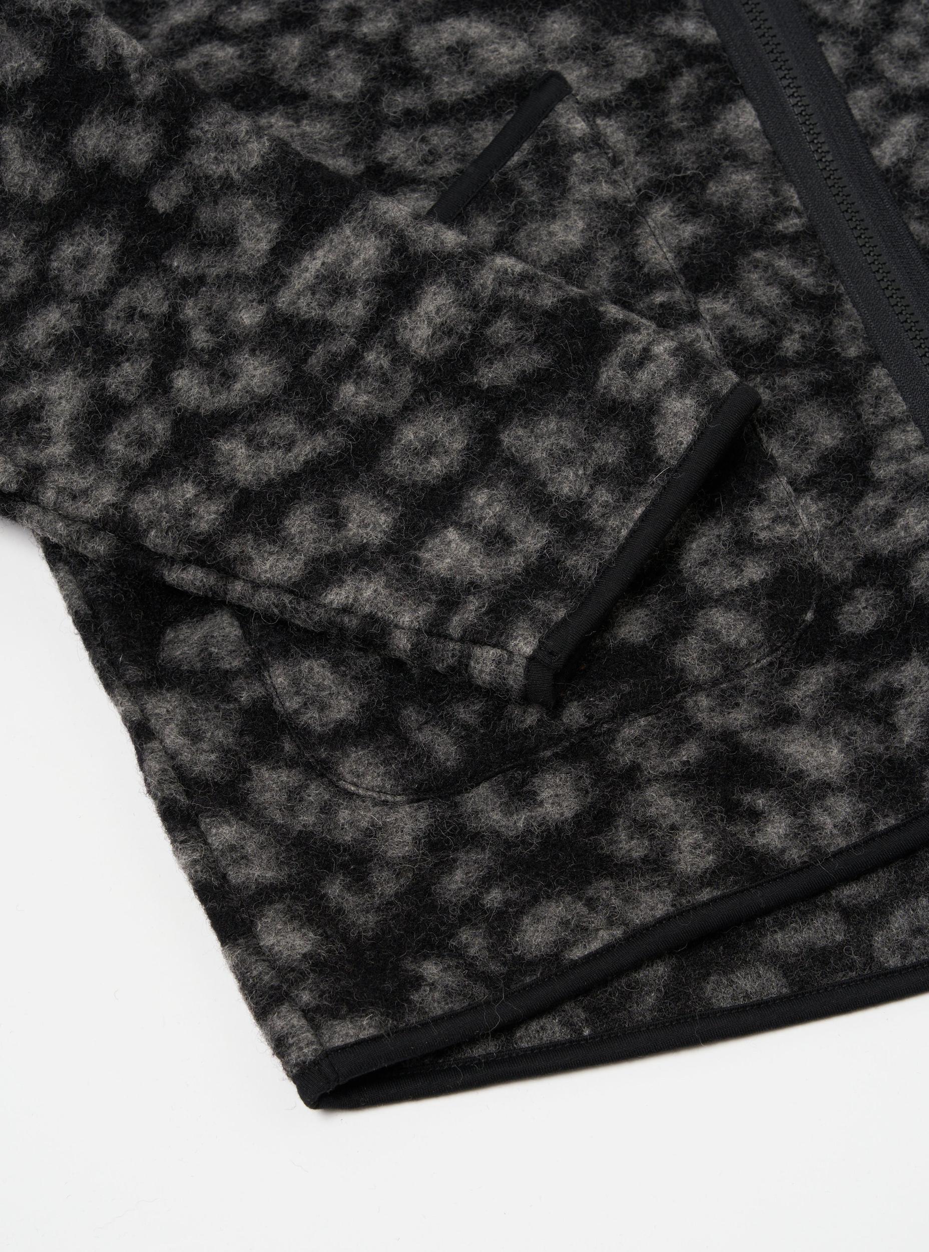 Universal Works Zip Liner Jacket in Black/Charcoal Leopard Fleece Product Image