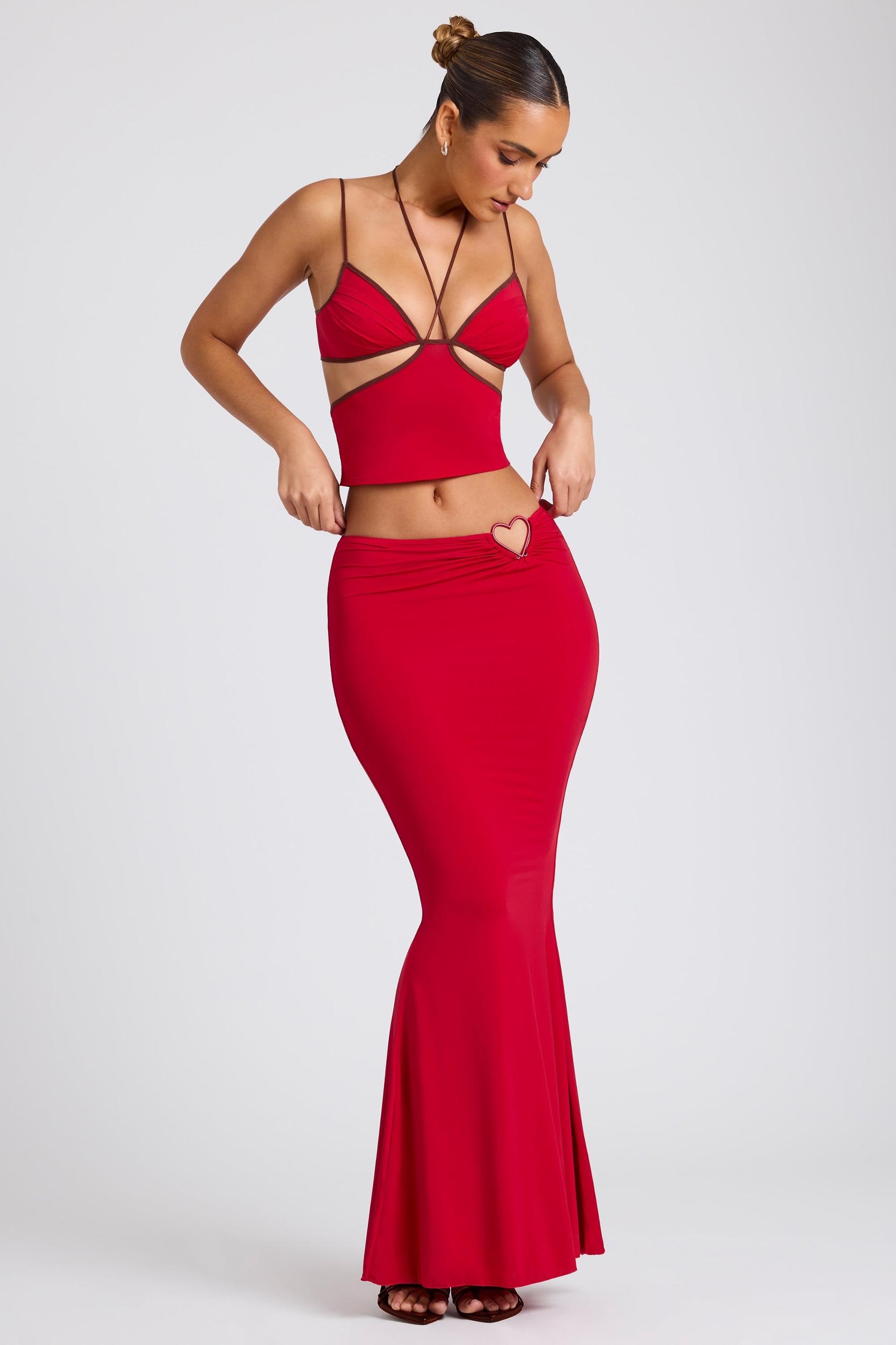 Mid Rise Maxi Skirt in Fire Red Product Image
