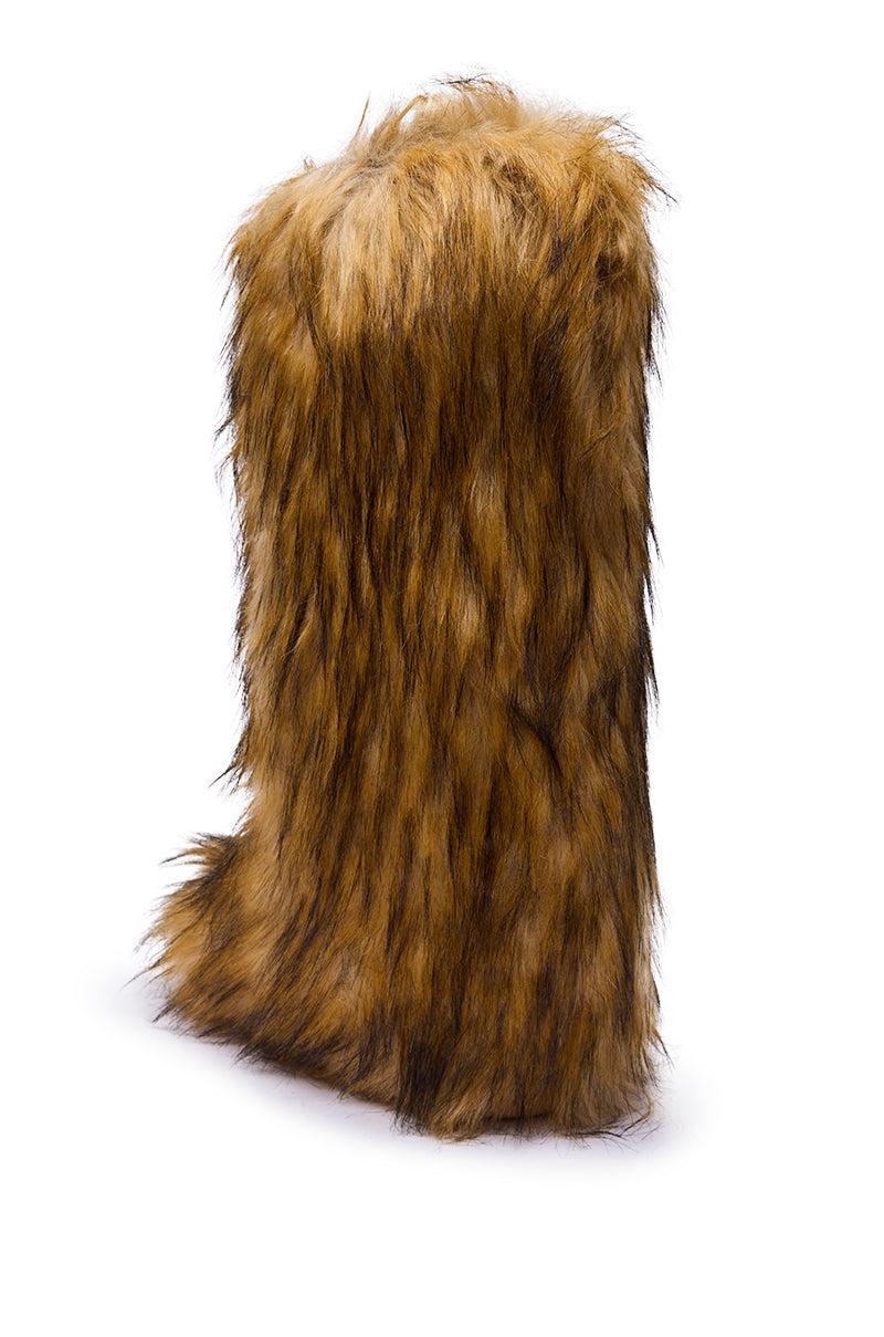 AZALEA WANG FAYES BROWN MULTI FURRY KNEE HIGH FLAT BOOT Product Image