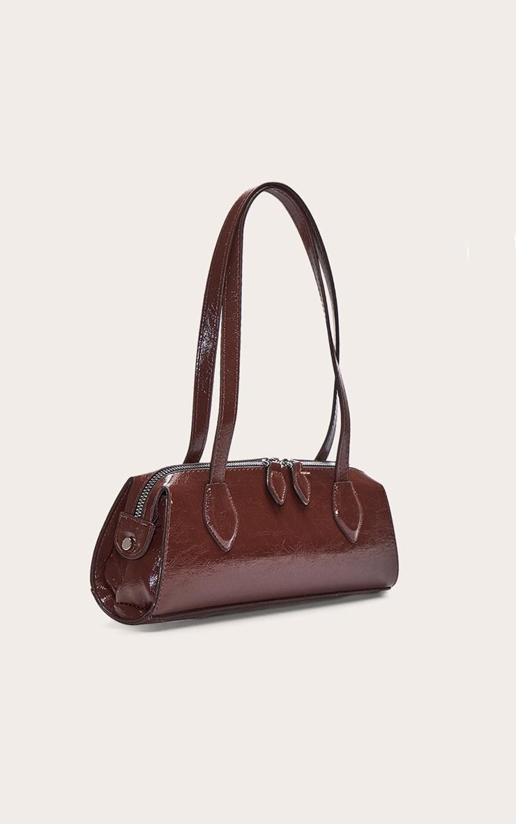 Chocolate Textured Faux Leather Bowler Bag Product Image