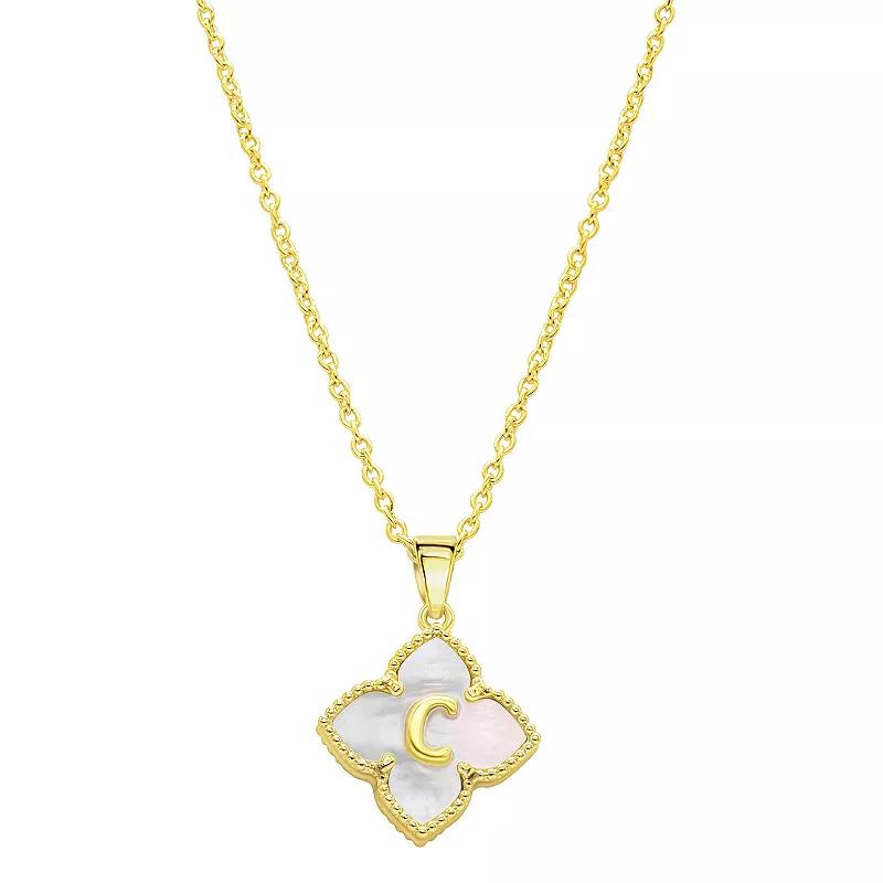Adornia Gold Tone Adjustable White Mother of Pearl Initial Floral Necklace, Women's, Size: 16-18" ADJ Product Image