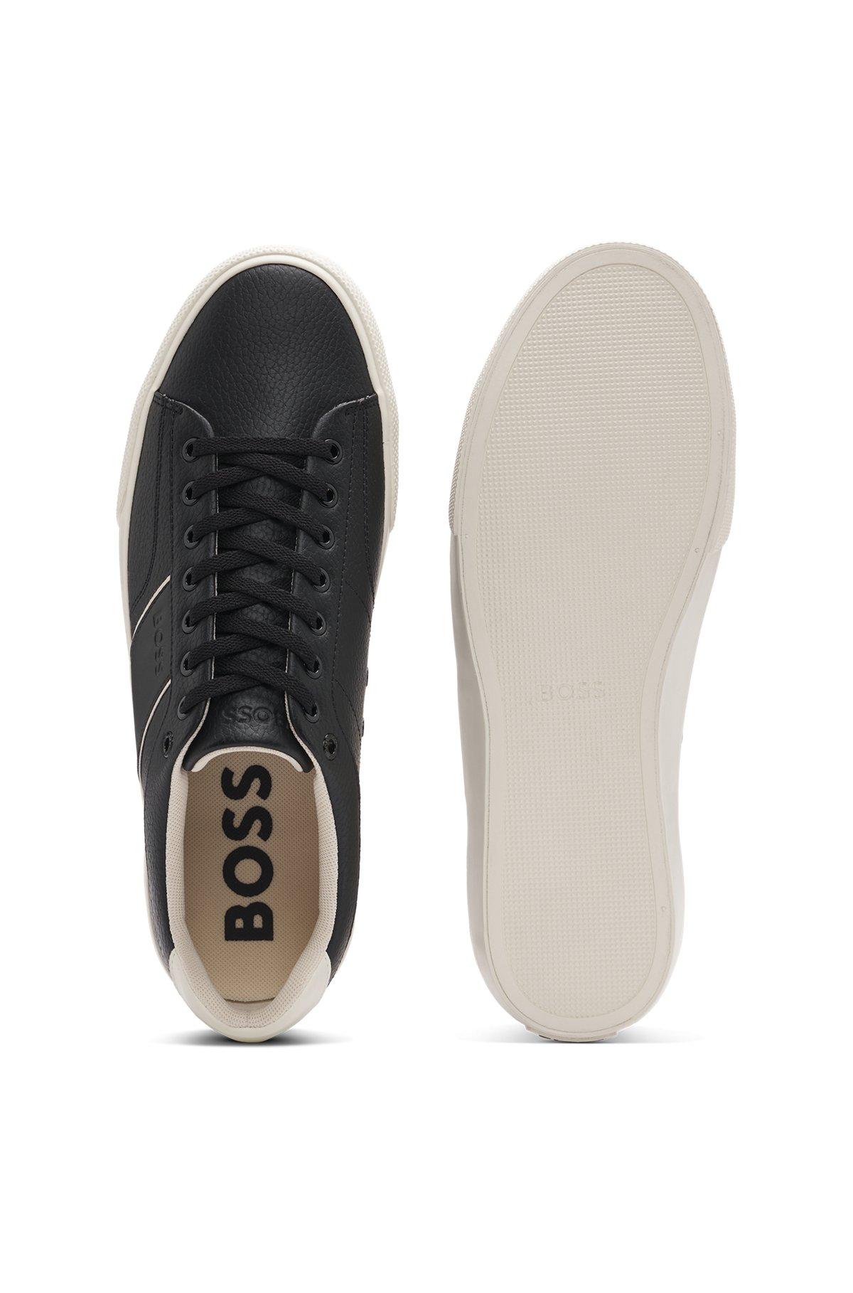Faux-leather trainers with grained and plain textures Product Image
