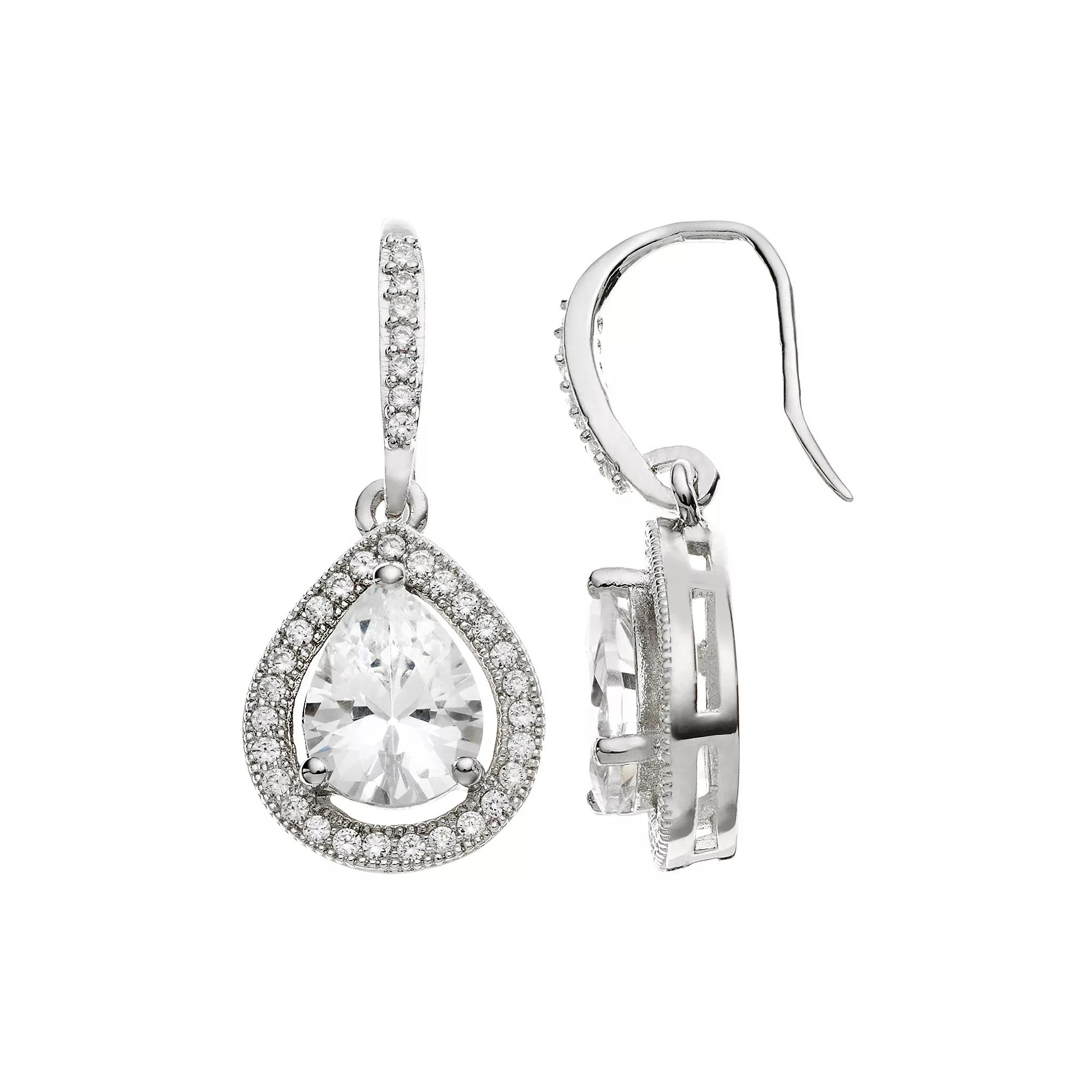 The Silver Lining Cubic Zirconia Silver Tone Teardrop Earrings, Women's, White Product Image