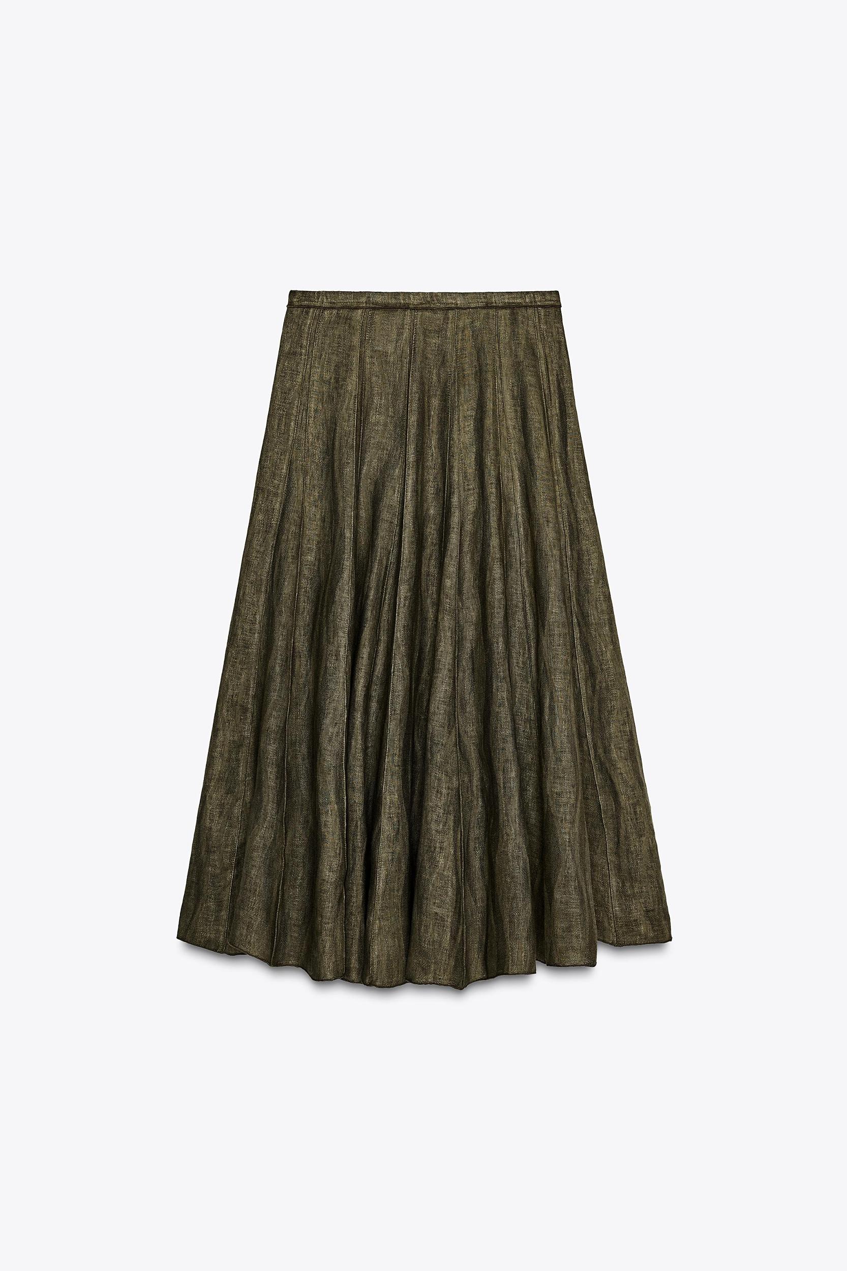 100% LINEN MIDI SKIRT ZW COLLECTION Product Image