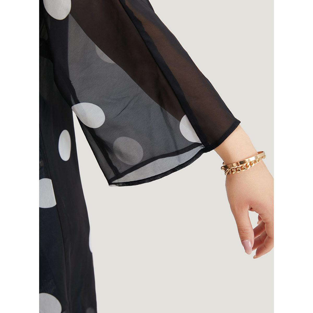 Plus Size Polka Dot Mesh Drape Open Front Kimono Women Black Casual Drape Loose Dailywear Kimonos BloomChic 26/4X Product Image