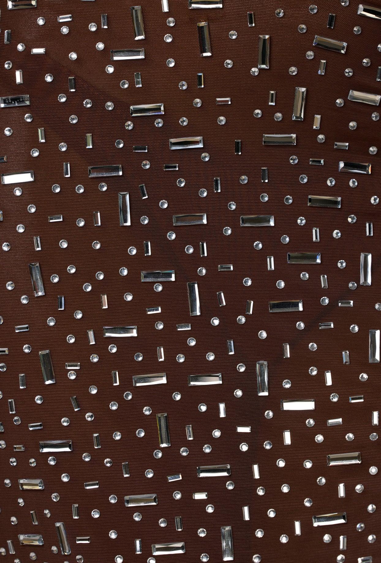 Sheer Embellished V Waist Mini Skirt in Deep Cocoa Product Image