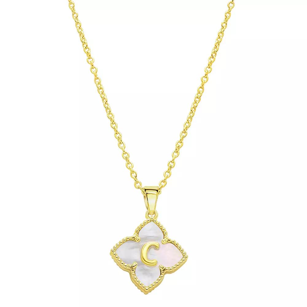 Adornia Gold Tone Adjustable White Mother of Pearl Initial Floral Necklace, Women's, Size: 16-18" ADJ Product Image