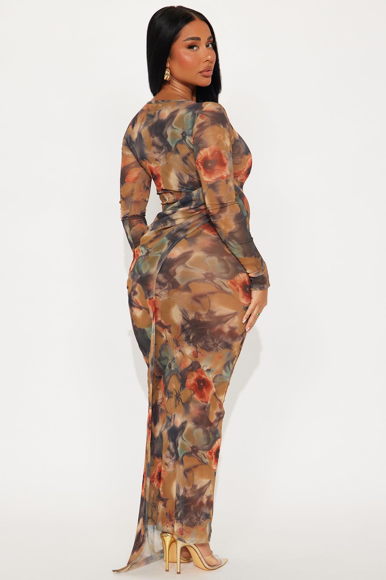 Morgan Sheer Mesh Printed Maxi Dress - Brown/combo Female Product Image