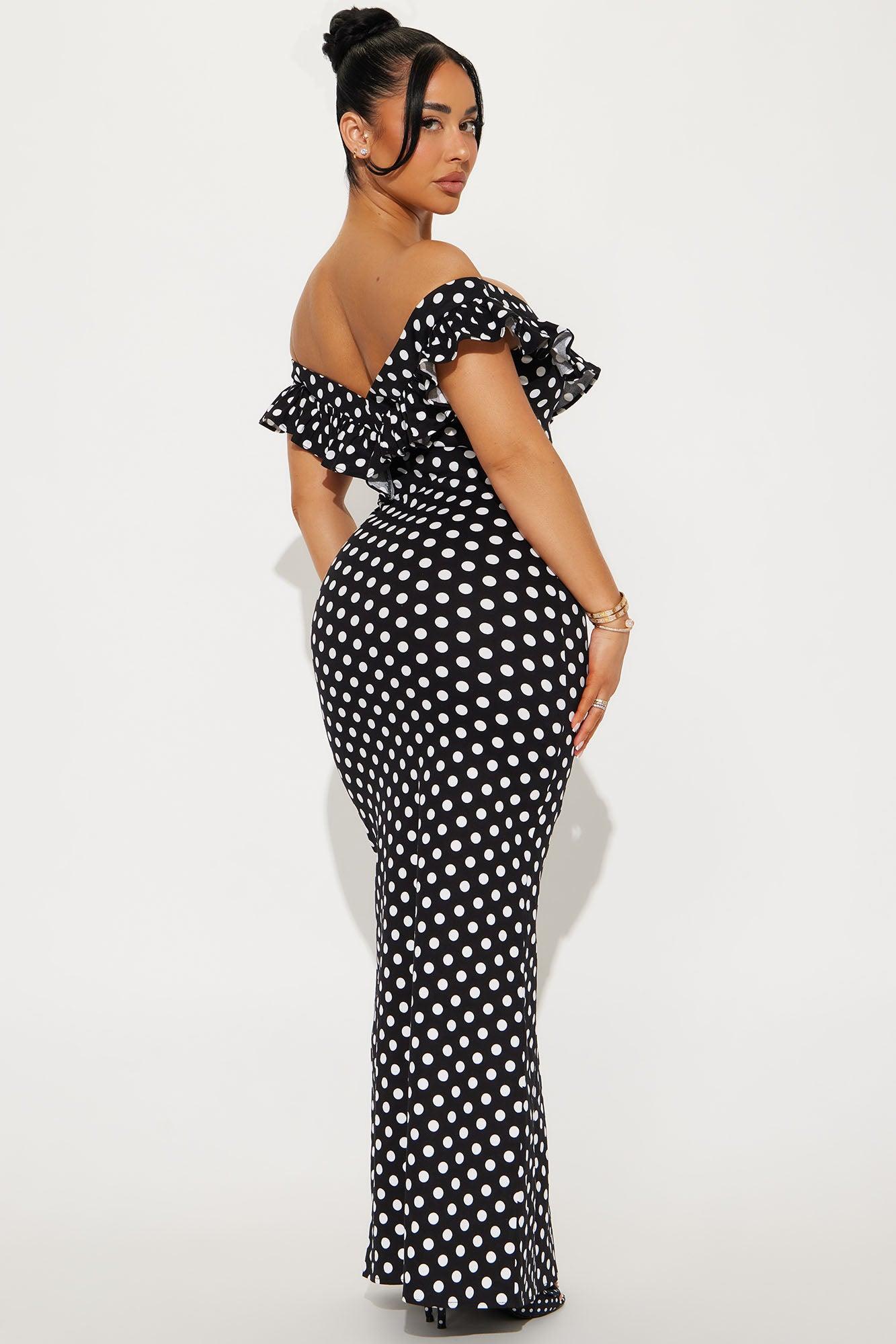 Samantha Polka Dot Maxi Dress - Black/White Product Image