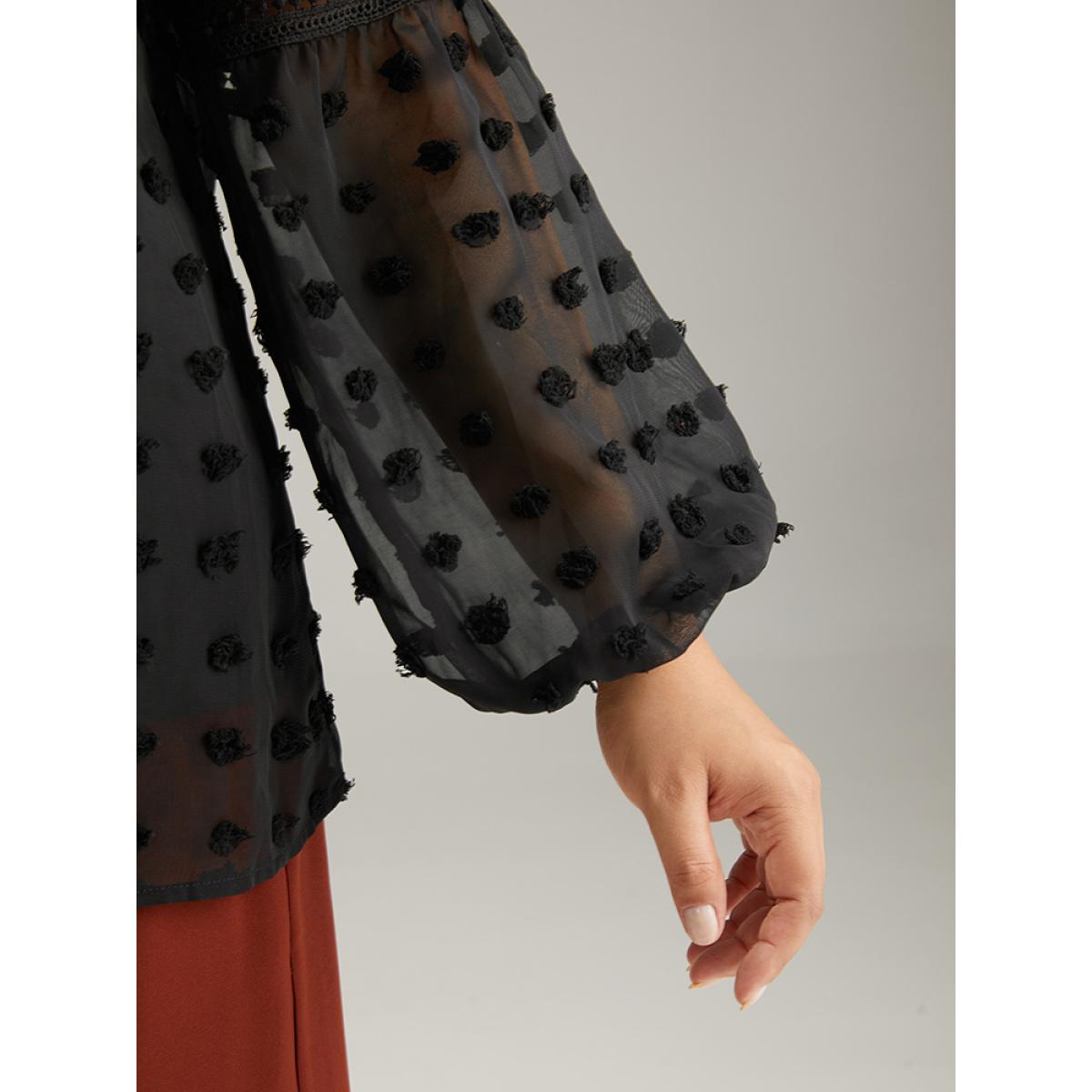 Plus Size Black Polka Dot Frill Trim Mesh Blouse Women Elegant Long Sleeve Notched collar Dailywear Blouses BloomChic 14-16/1X Product Image