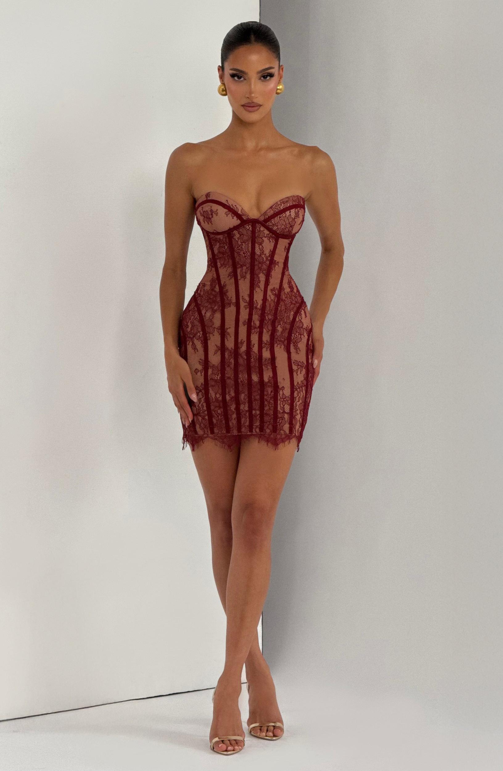 Sian Mini Dress - Burgundy Product Image