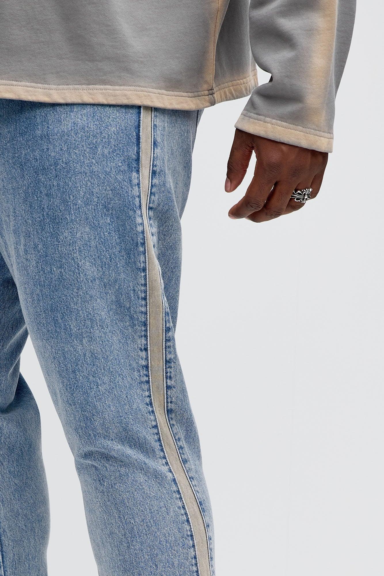 Side Stripe Stacked Slim Flare Jeans - Light Wash Product Image