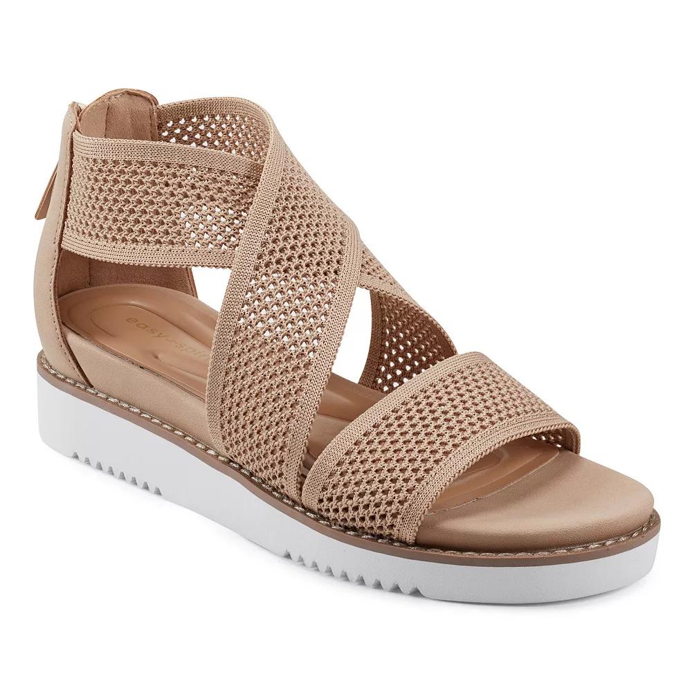 Easy Spirit Witney Women's Wedge Perforated Zip Back Cross Strap Sandal, Size: 9 Wide, Light Natural Product Image