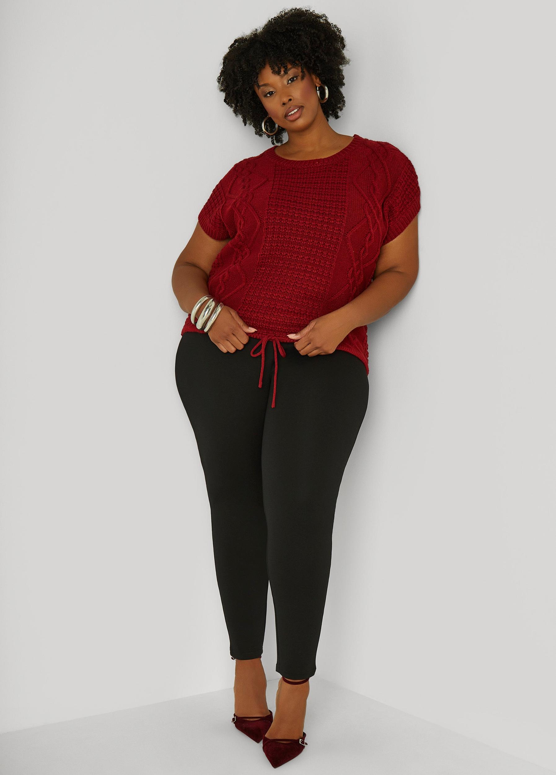 Plus Size Drawstring Cable Knit Sweater Ashley Stewart Product Image