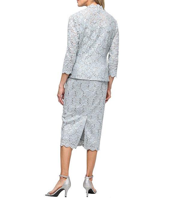Ignite Evenings Petite Size 3/4 Sleeve Square Neck Sequin Lace 2-Piece Jacket Dress Product Image