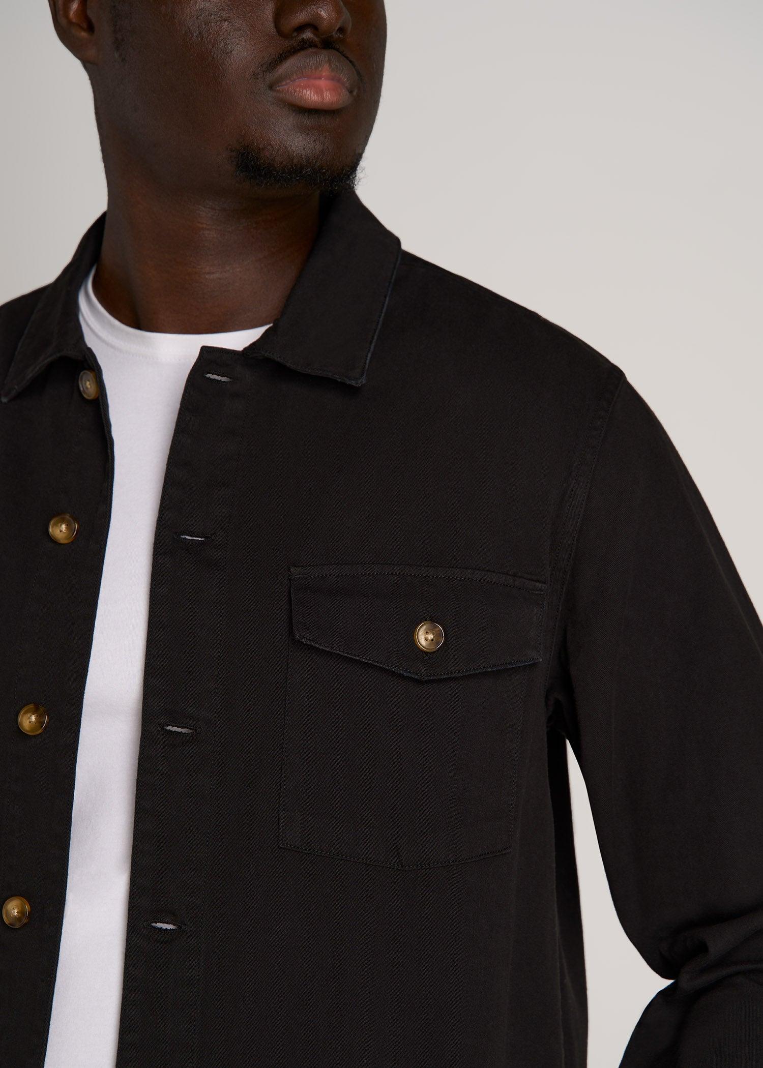 Garment Dyed Lightweight Overshirt For Tall Men in Black Male Product Image