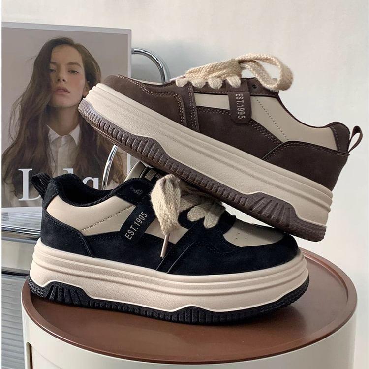 Two Tone Lettering Platform Sneakers Product Image
