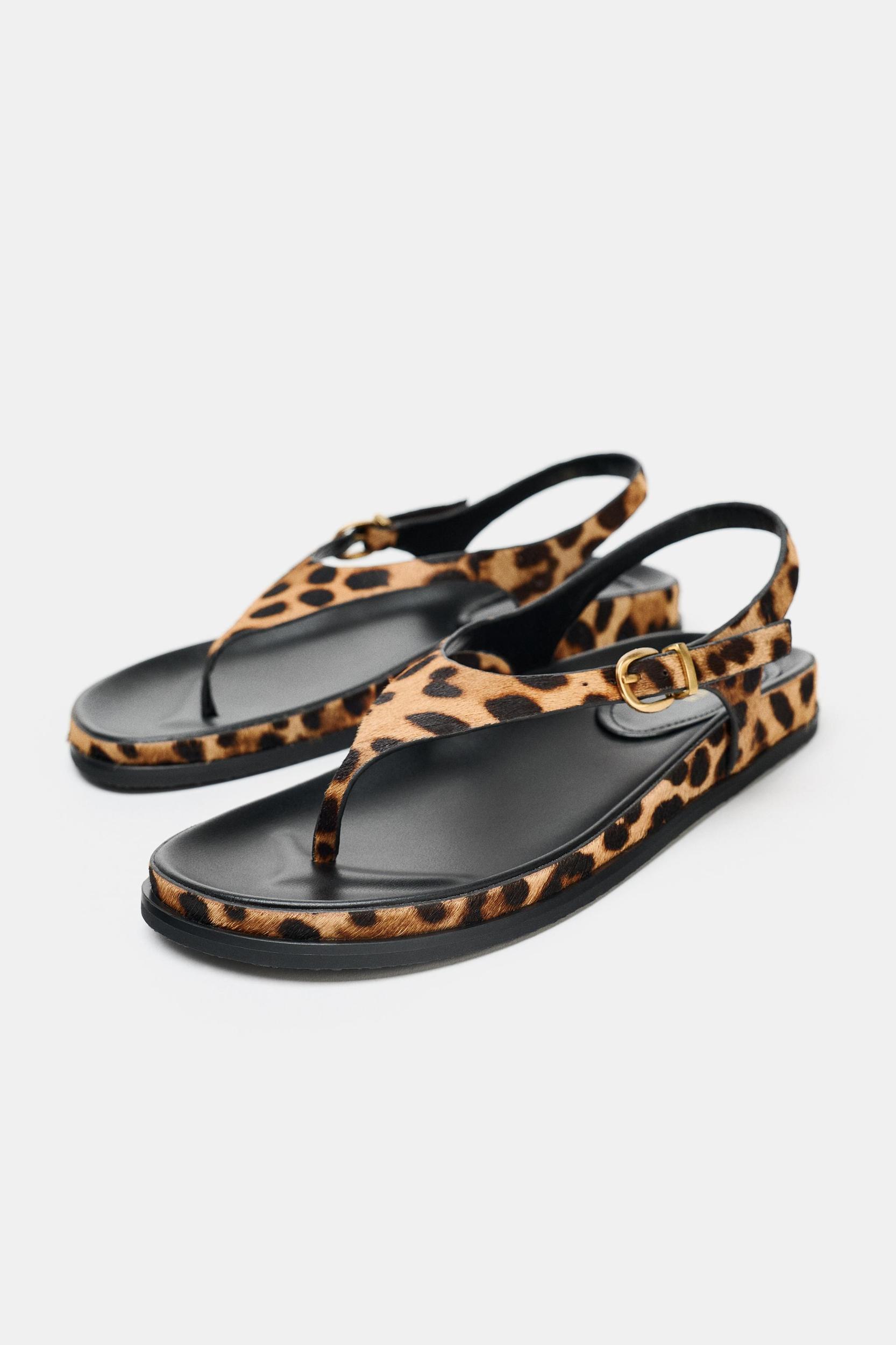 ANIMAL PRINT FUR LEATHER SANDALS Product Image