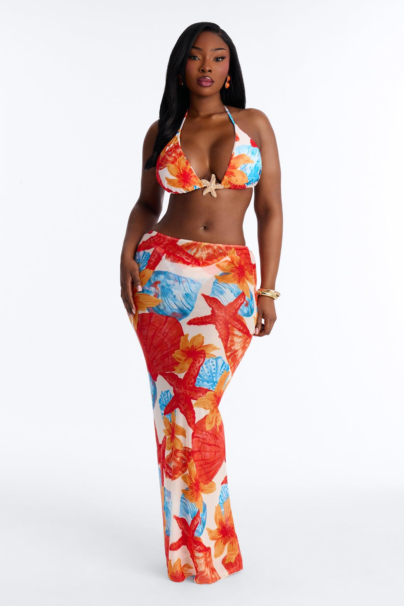 Picture Perfect 3 Piece Bikini And Sarong Set - Orange/combo Female Product Image