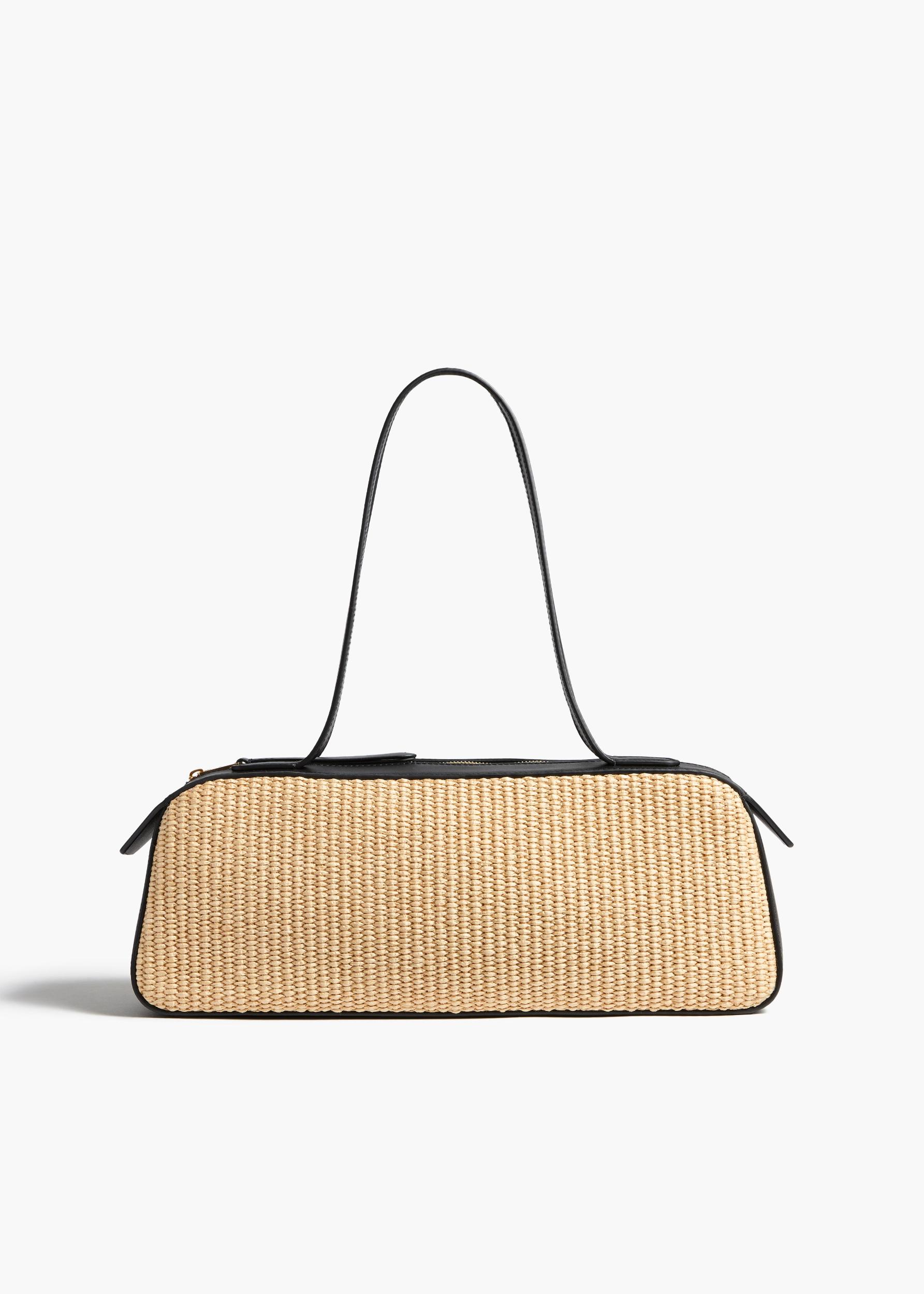 Simona Shoulder Bag in Natural Raffia with Black Leather Product Image