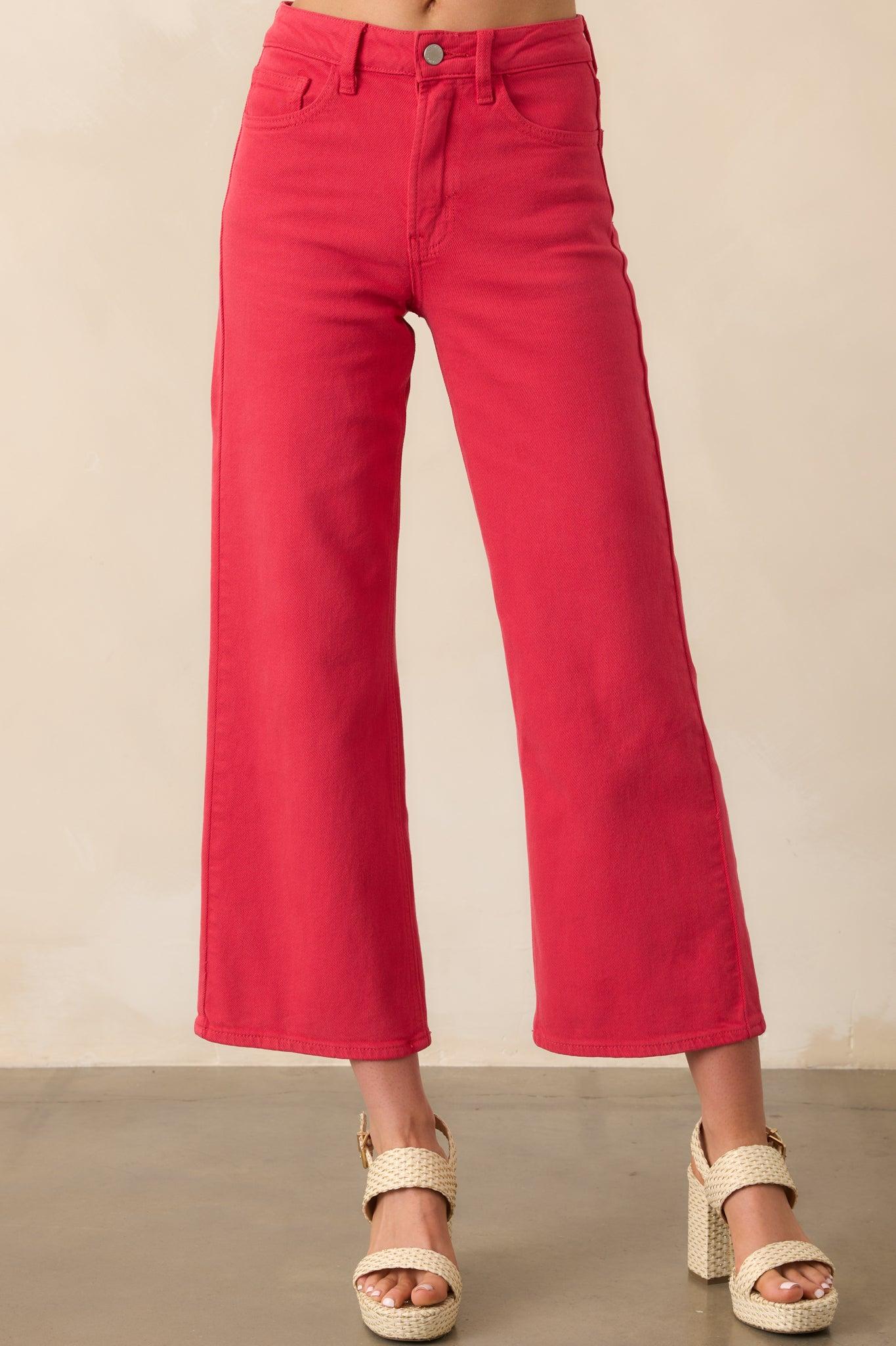 Into The Clouds Red Cropped Wide Leg Jeans Product Image