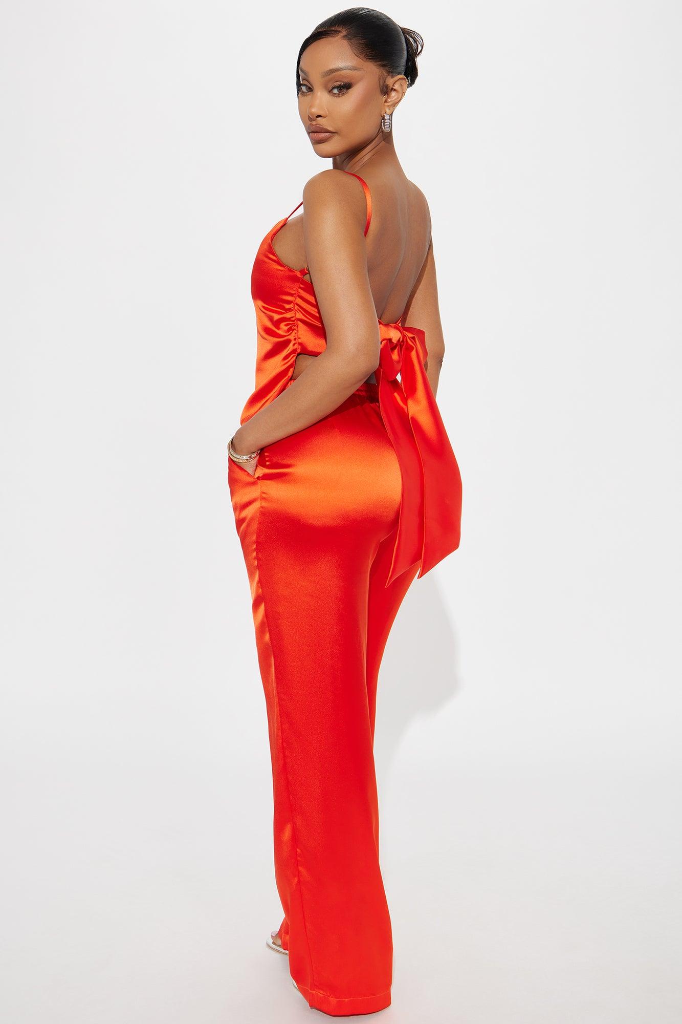 Take A Look Satin Wide Leg Pant Set - Orange Product Image