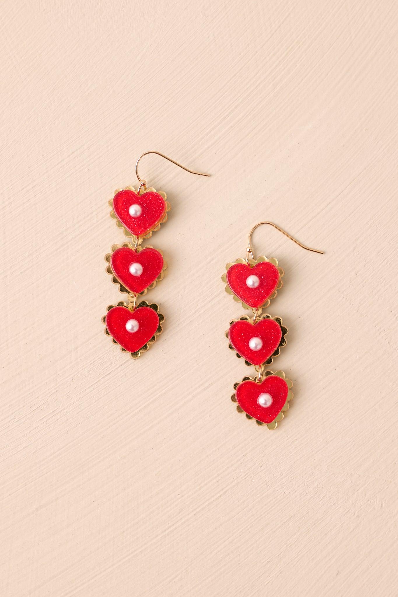 Cherry Pie Red Heart Dangle Earrings Product Image