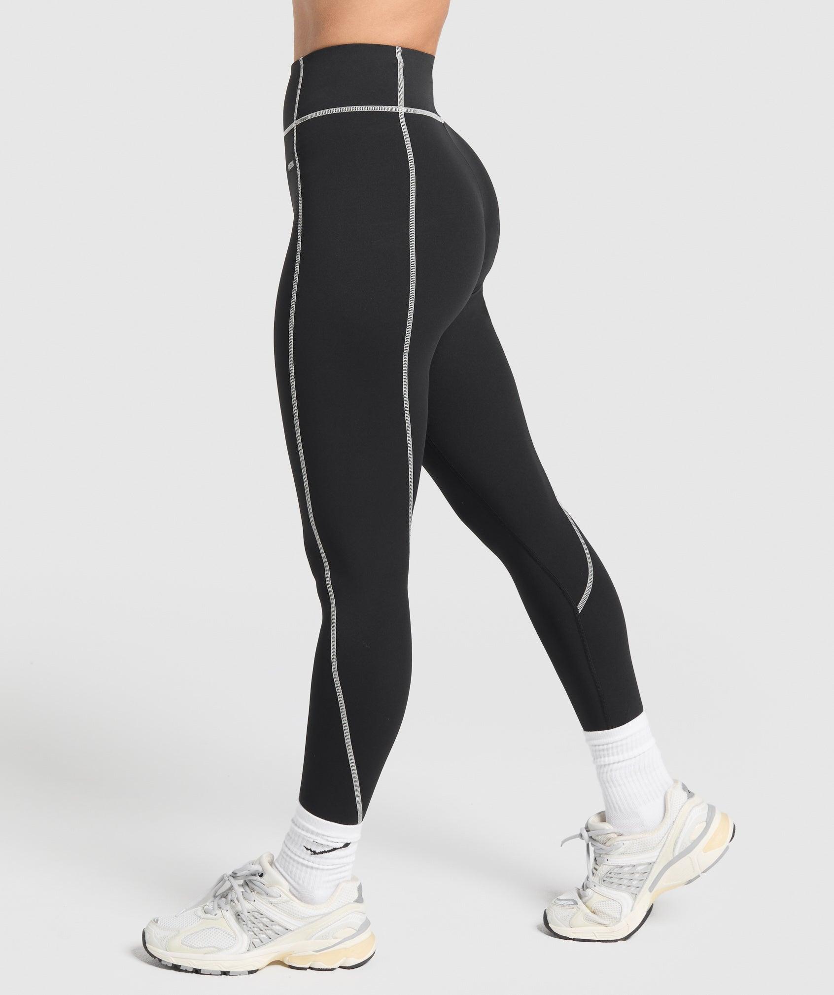 Gymshark Retro Contrast Stitch Leggings - Black/Light Grey Female Product Image