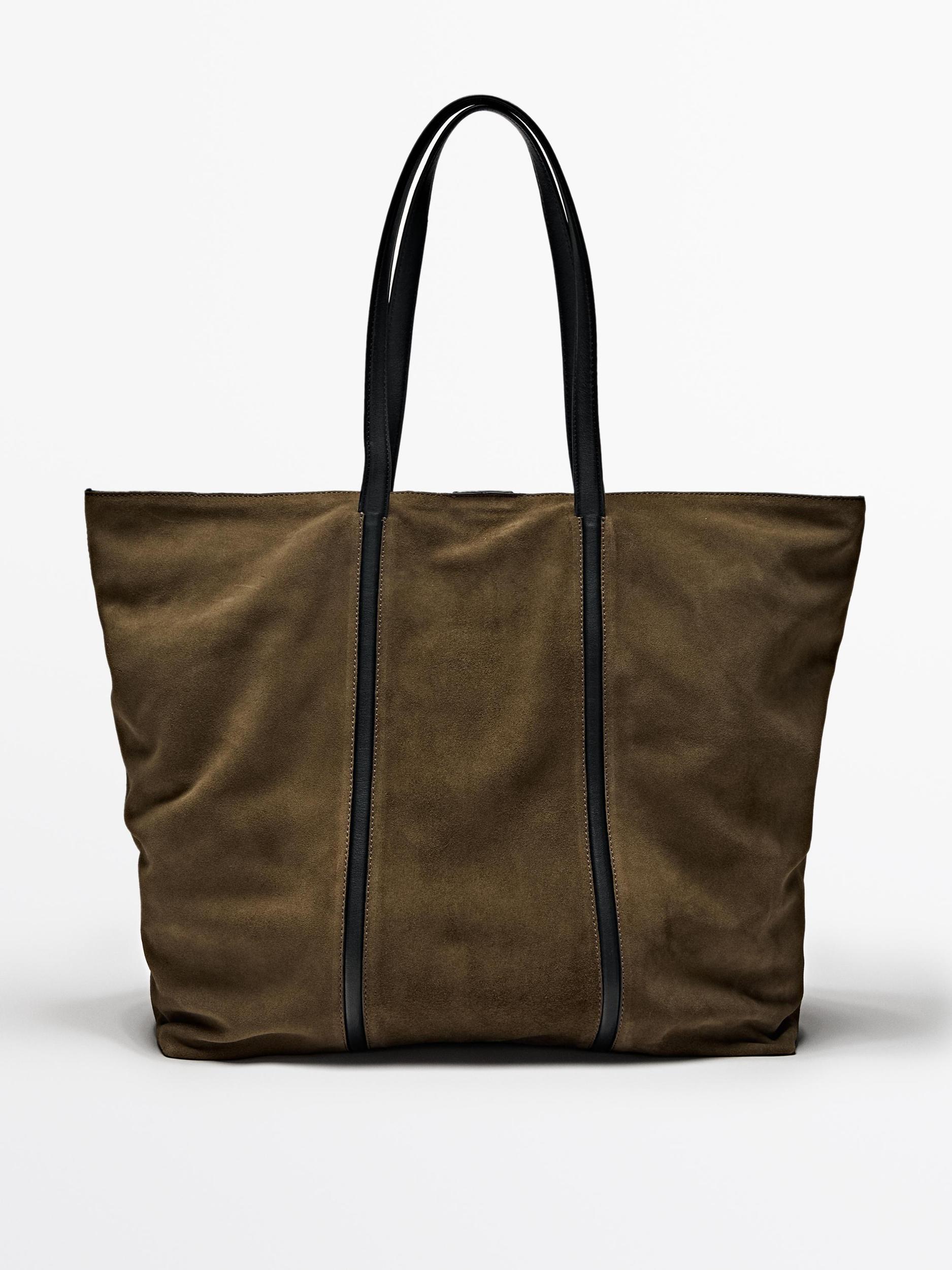 Split suede leather tote bag Product Image