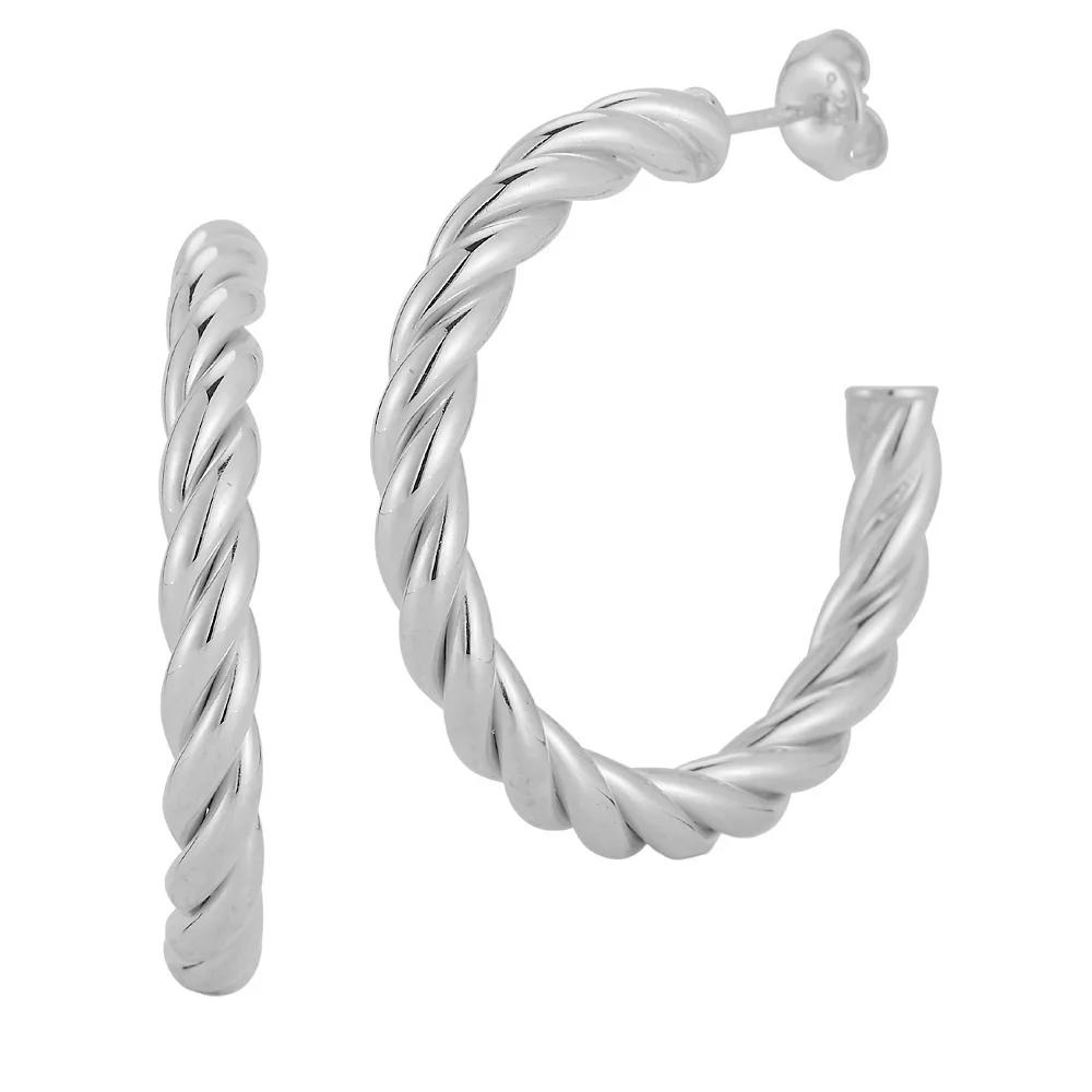Sunkissed Sterling Large Twist Hoop Earrings, Women's, Silver Tone Product Image