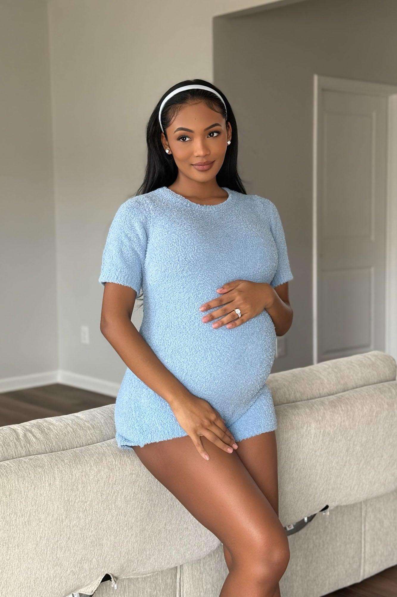 Turn The Lights Down Cozy Romper - Light Blue Product Image