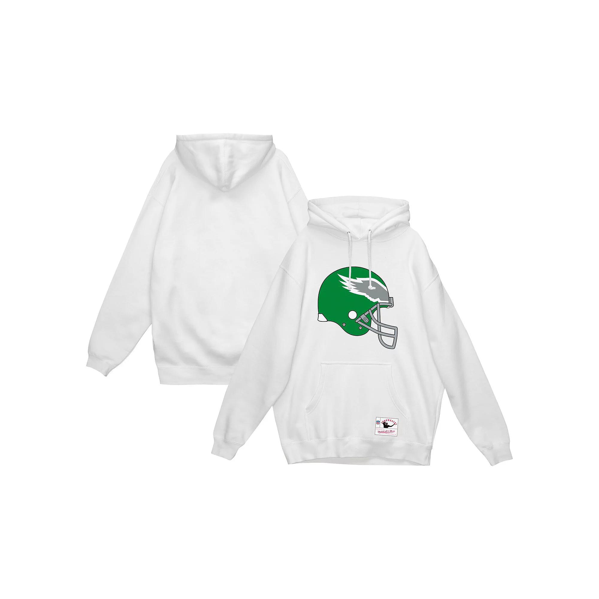 Men's Mitchell & Ness White Philadelphia Eagles Helmet Logo Vintage Pullover Hoodie,  Product Image