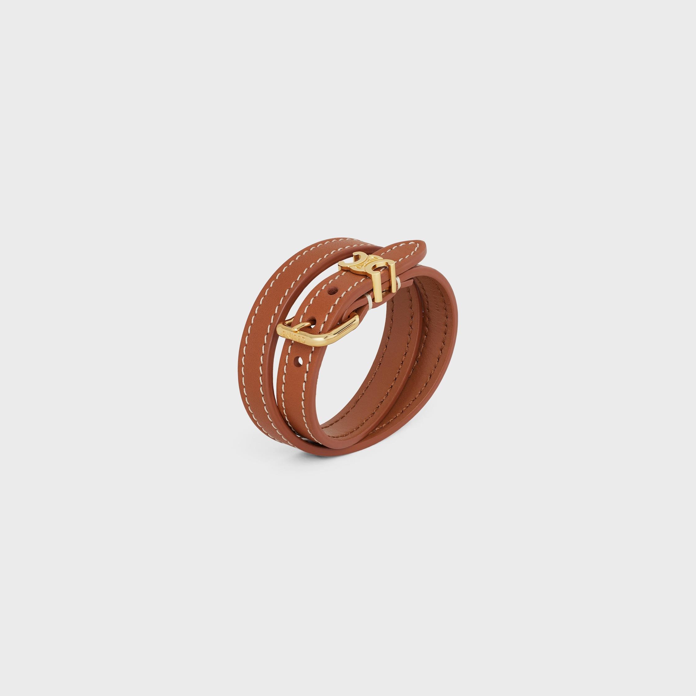 Les Cuirs Celine Double Bracelet in Calfskin and Brass with Gold Finish Product Image