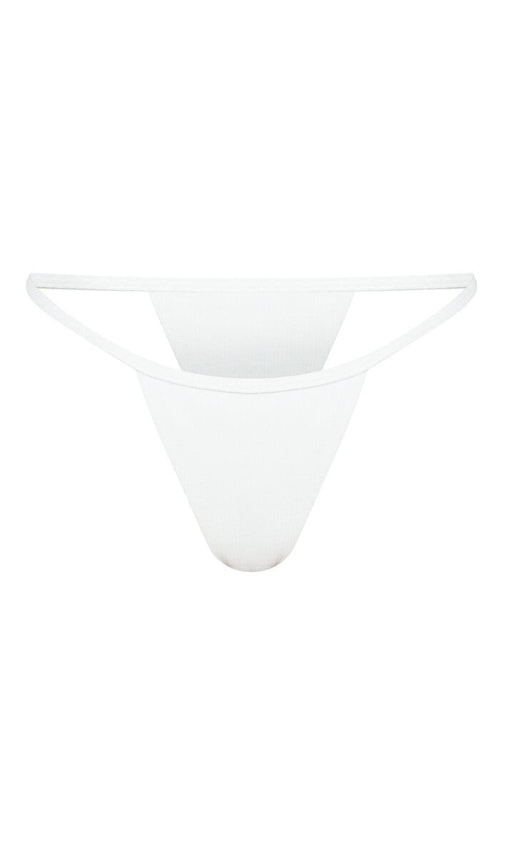 White Ribbed Tanga Bikini Bottoms Product Image