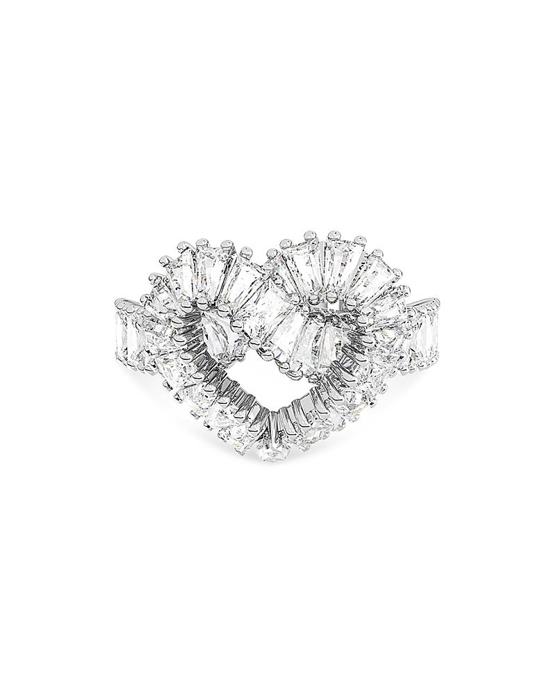 Swarovski Matrix Baguette Crystal Woven Heart Cocktail Ring in Rhodium Plated Product Image