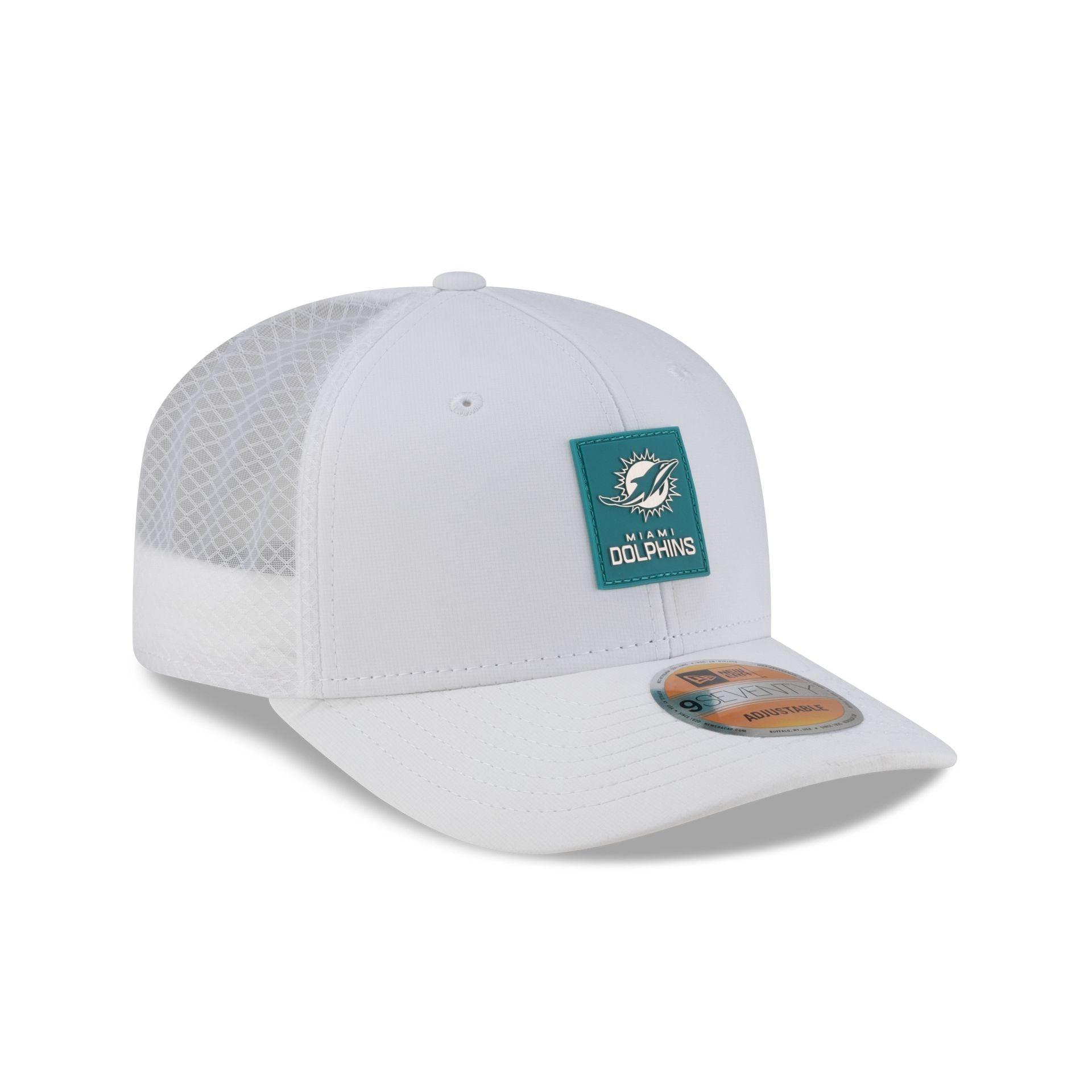 Miami Dolphins 2025 Sideline Hot Weather White 9SEVENTY Trucker Hat Male Product Image