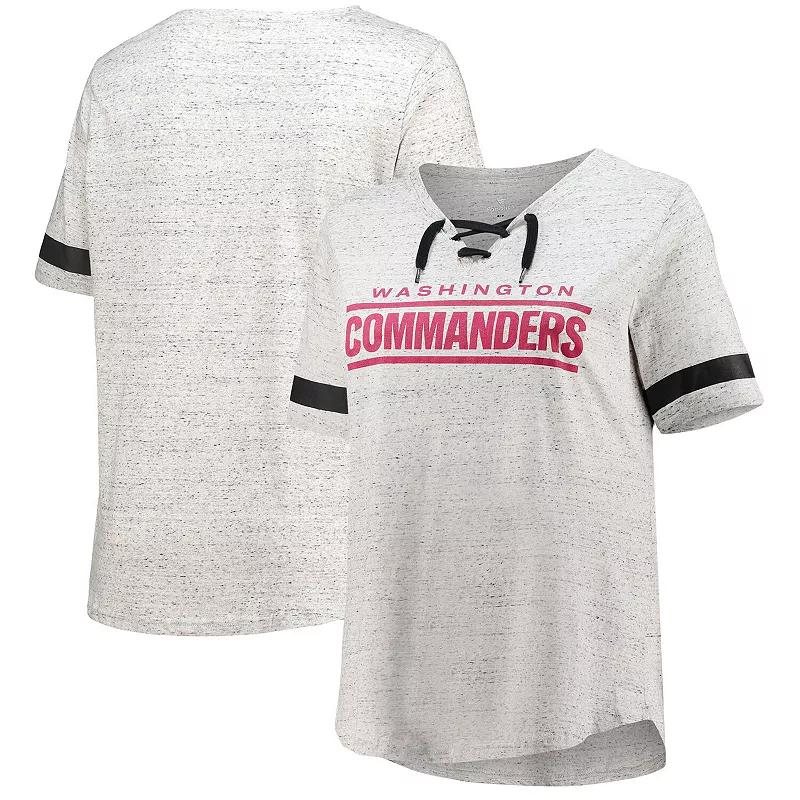 Women's Heathered Gray Washington Commanders Plus Size Lace-Up V-Neck T-Shirt, Size: 1XL, Wft Grey Product Image