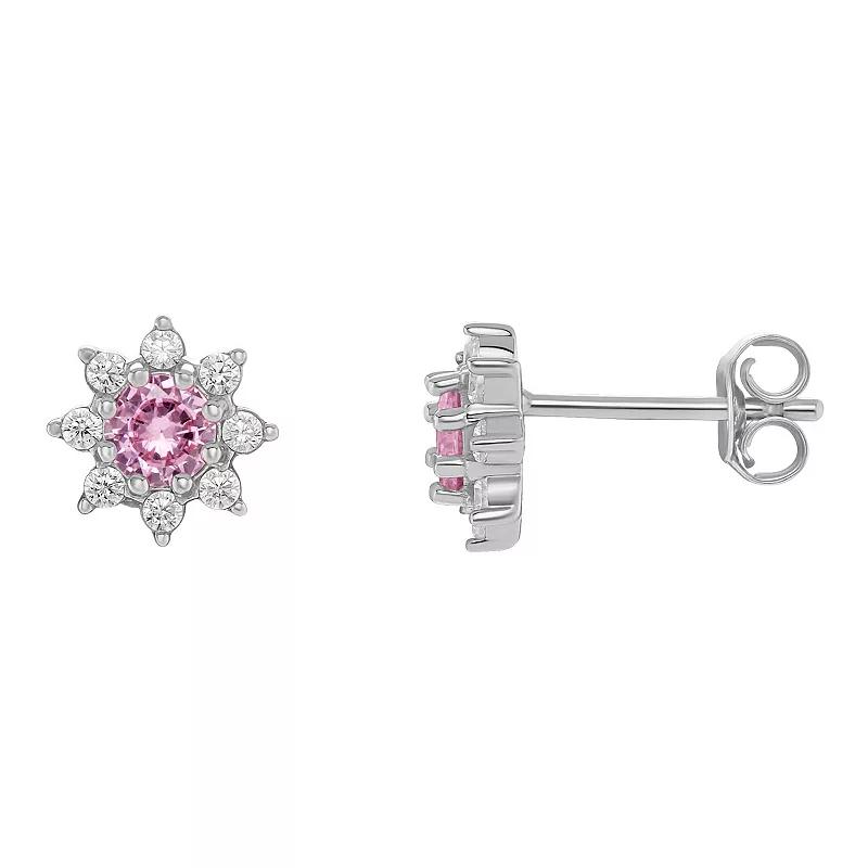 PRIMROSE Birthstone Cubic Zirconia Flower Stud Earrings, Women's, Silver Tone Oct Product Image