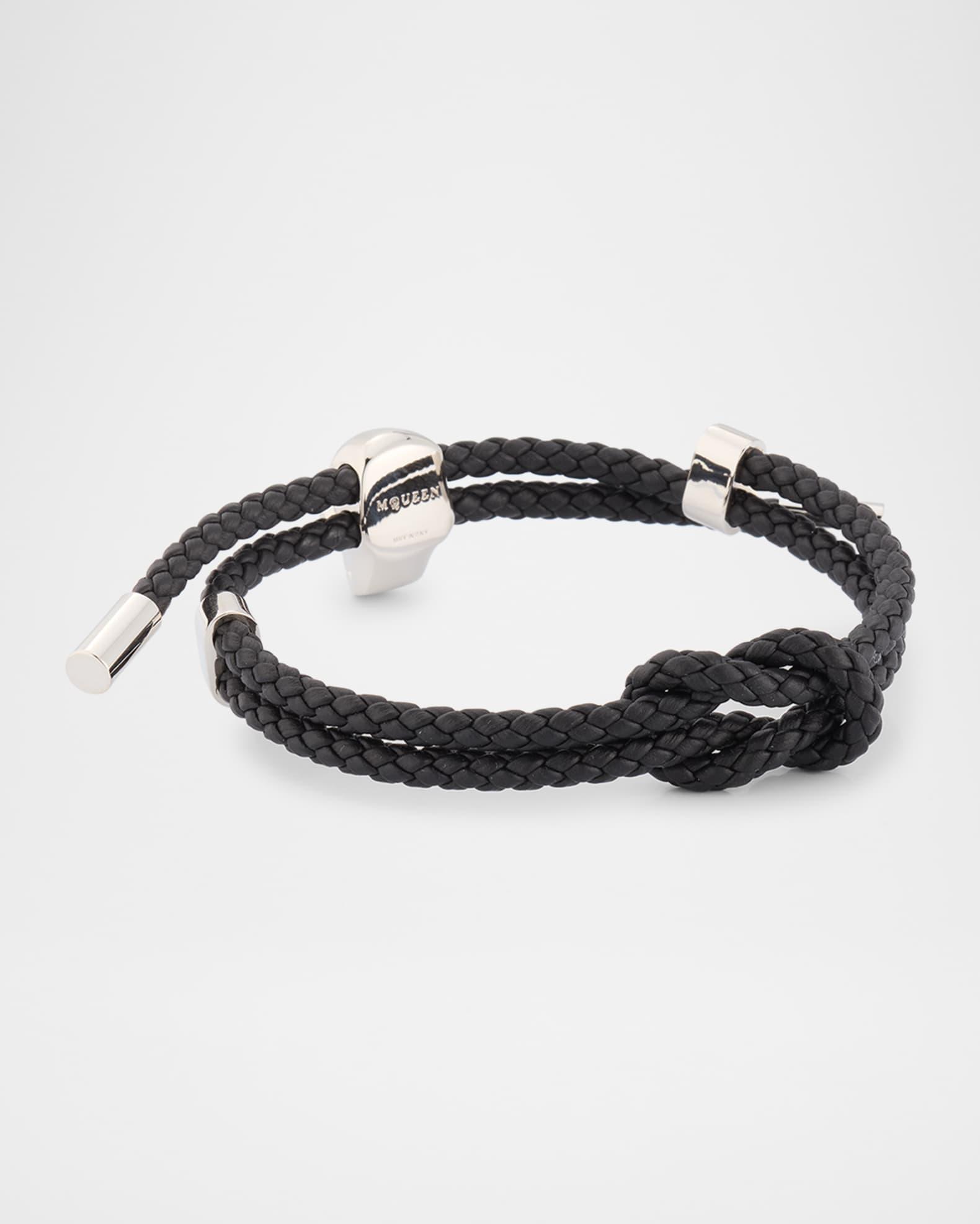 Men's Skull Woven Leather Cord Bracelet Product Image