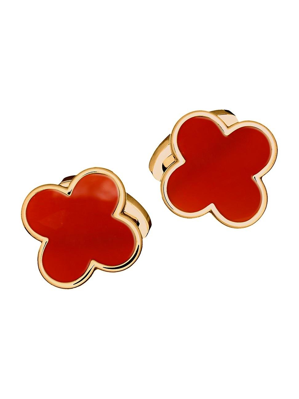 Mens Four Leaf Clover Goldtone & Malachite Cufflinks Product Image