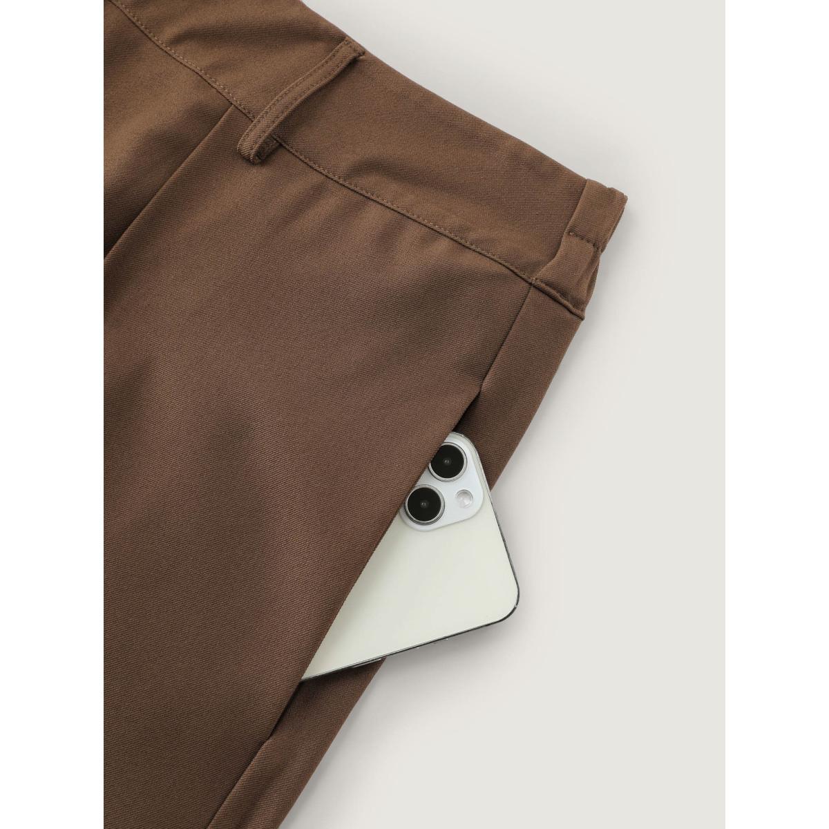 Plus Size Belted Side Pleated Adjustable Pants Women Yellowishbrown Office Straight Leg Mid Rise Office Pants BloomChic 14-16/1X Product Image