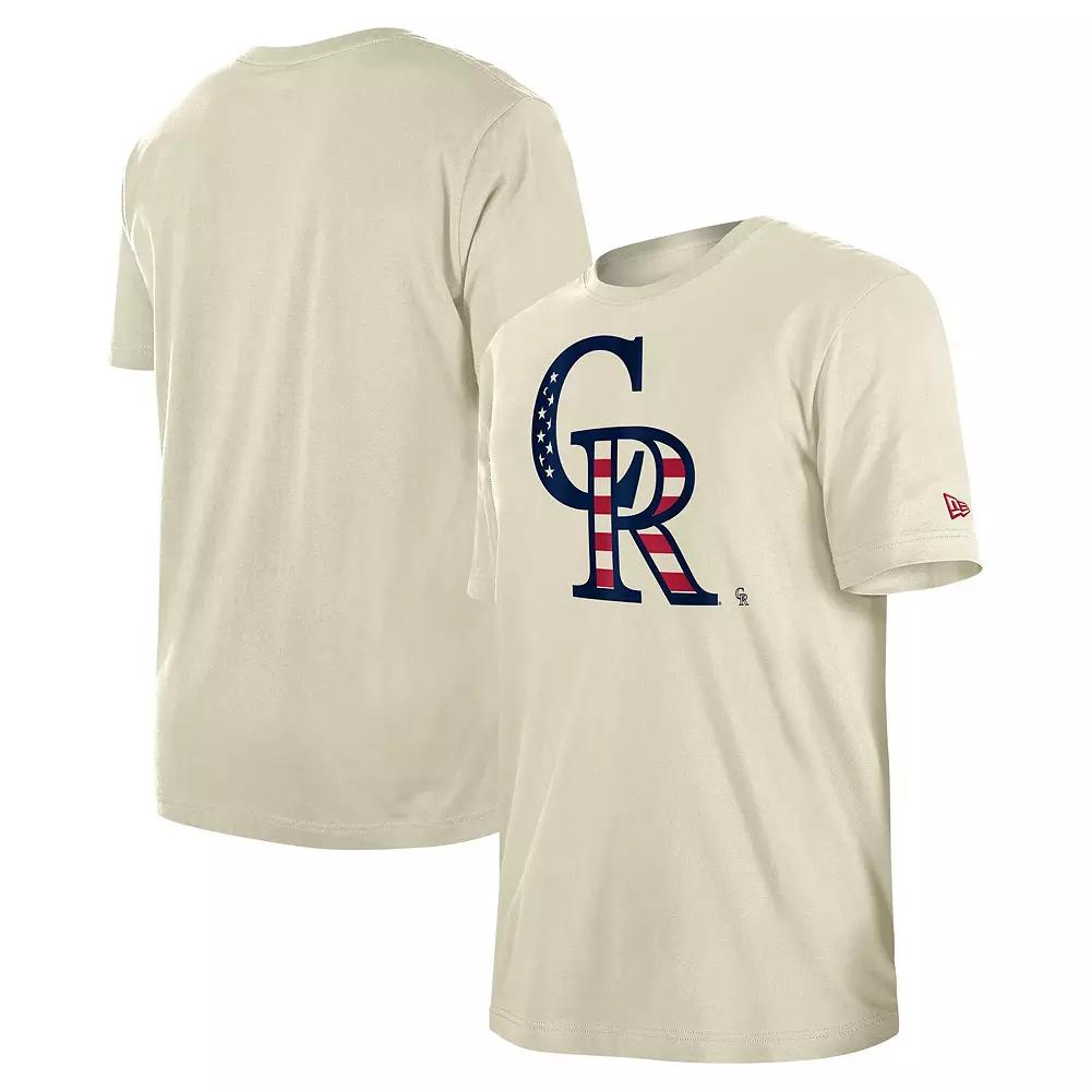 Men's New Era Cream Colorado Rockies Americana Flag Fill T-Shirt,  Product Image