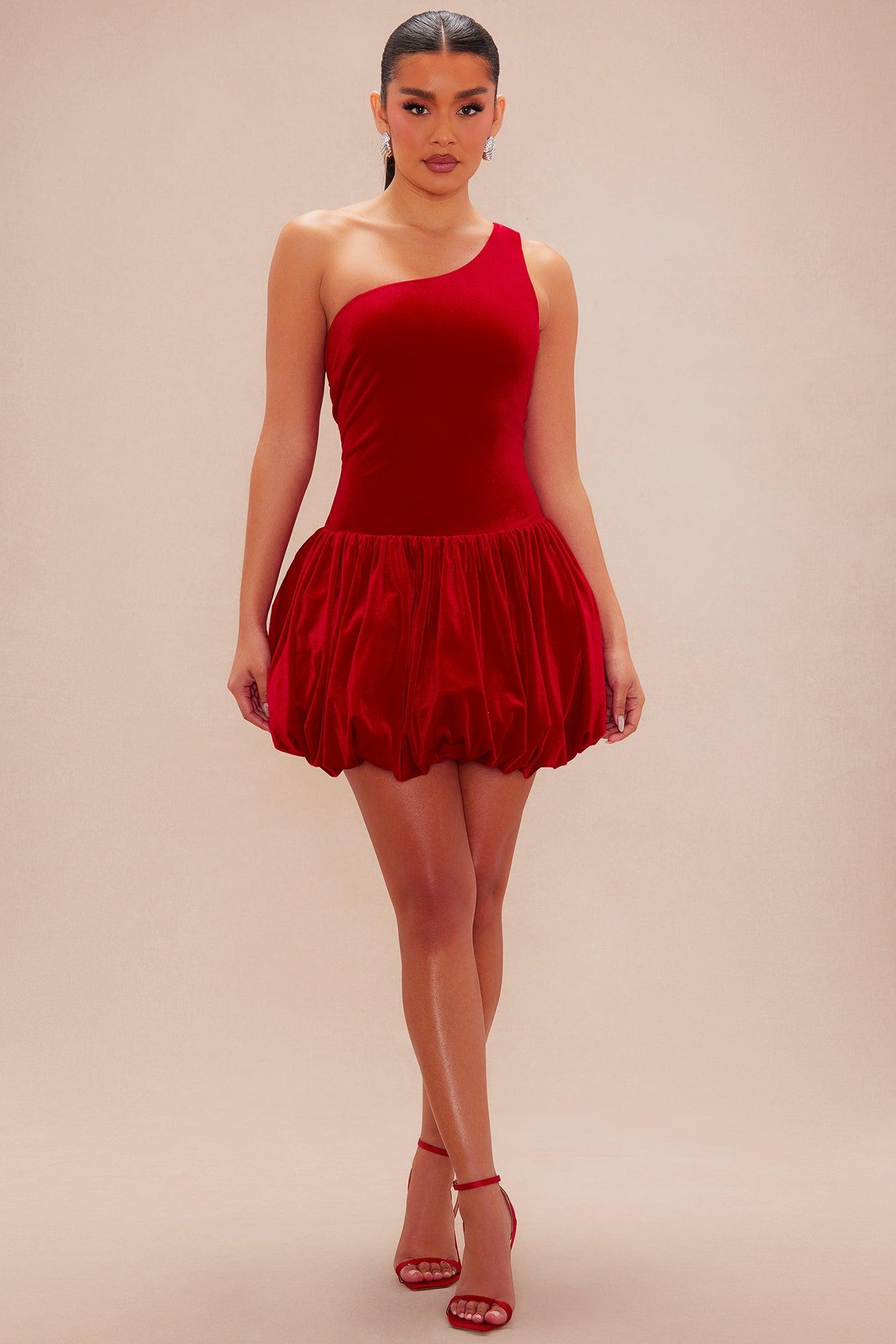Esme Velvet Mini Dress - Red Product Image