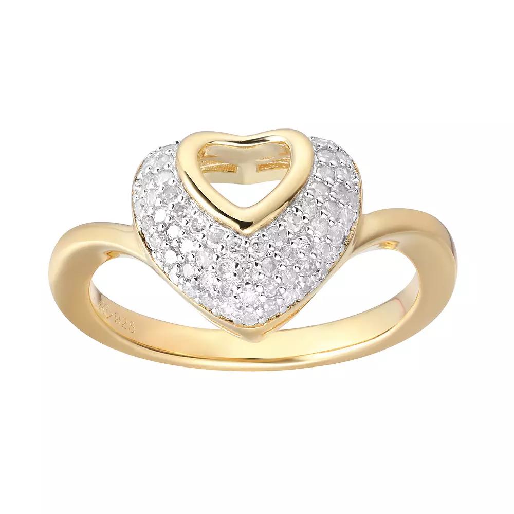 14k Gold Over Silver 1/4 Carat T.W. Diamond Heart Ring, Womens Gold Tone Product Image