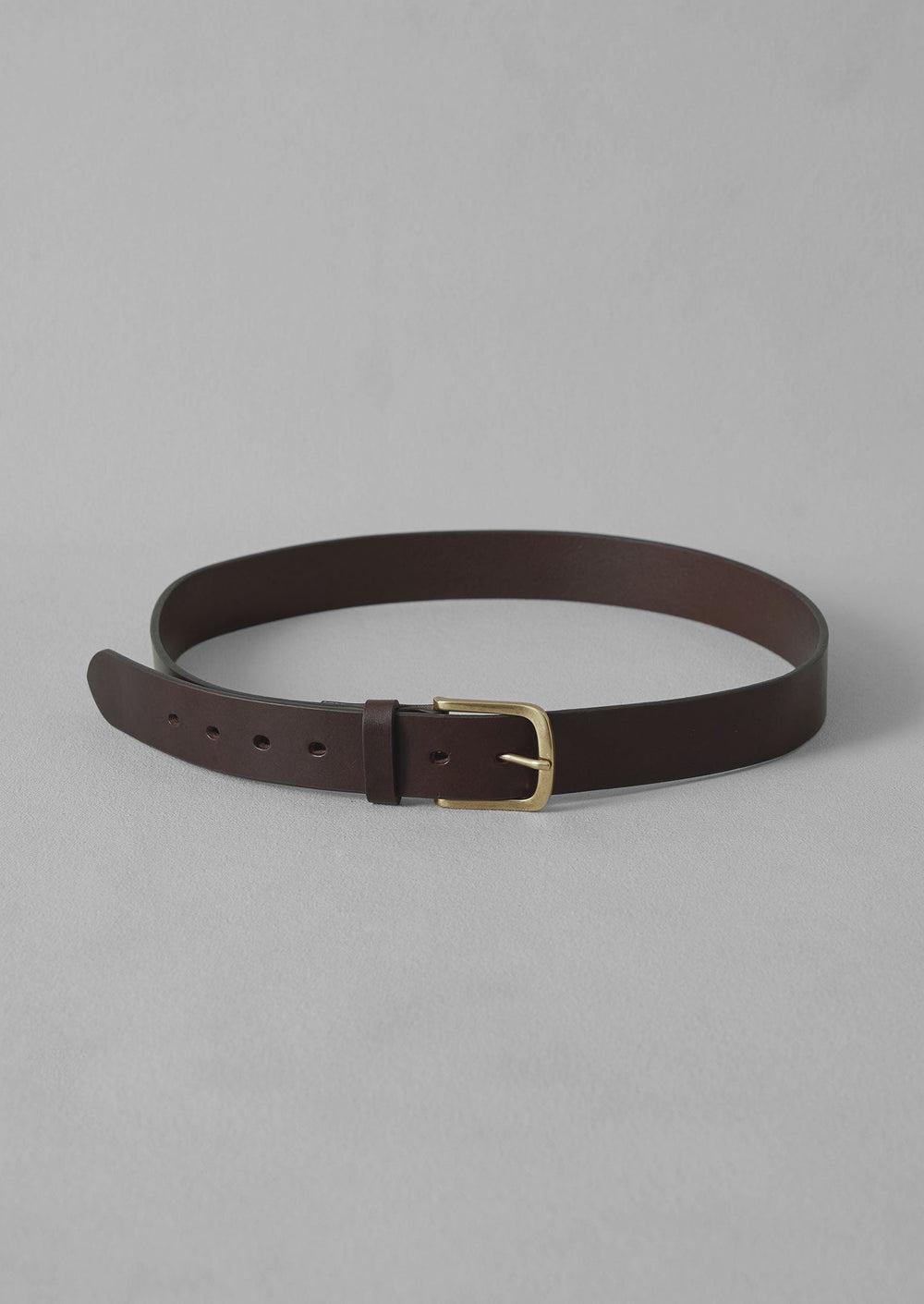 Brass Buckle Leather Belt | Dark Brown Product Image