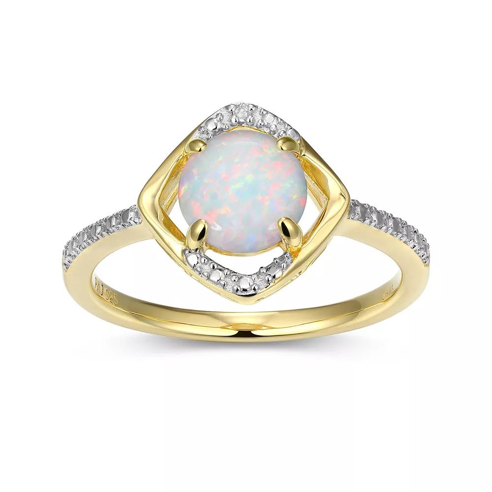 18k Gold Plated Sterling Silver Gemstone & Diamond Accent Halo Ring, Women's, Size: 7, October Created White Product Image