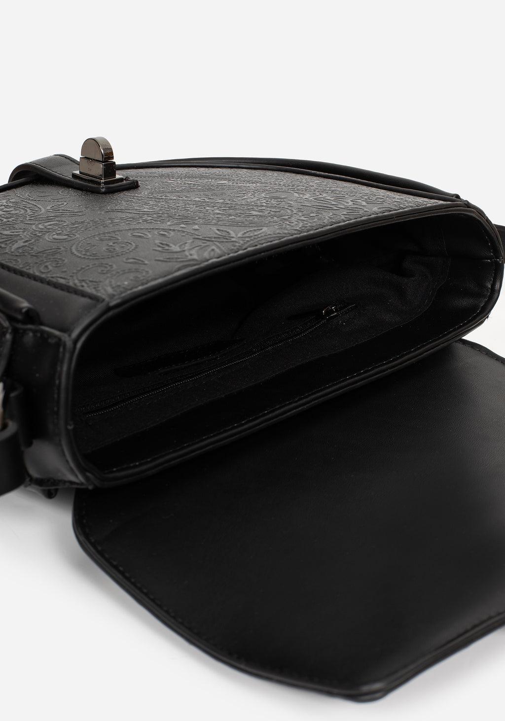 Cypress Paisley Debossed Crossbody Satchel Bag - Black Product Image