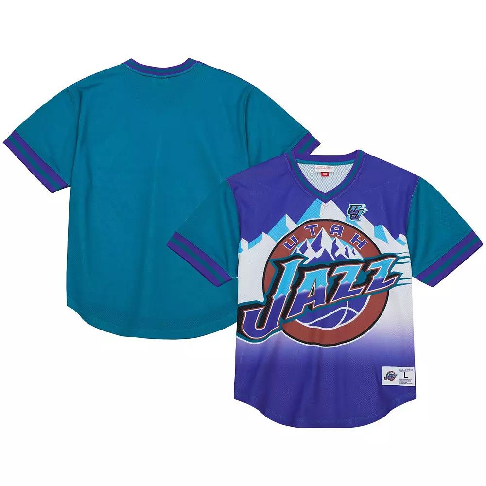 Men's Mitchell & Ness Purple Utah Jazz Jumbotron 3.0 Mesh V-Neck T-Shirt,  Product Image