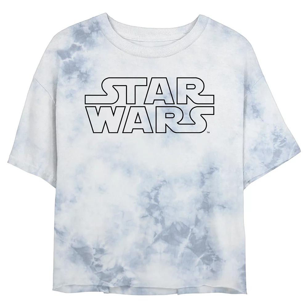 Juniors' Star Wars: Simple Logo Outline Wash Graphic Crop Tee, Women's, Size: Small, White Blue Product Image