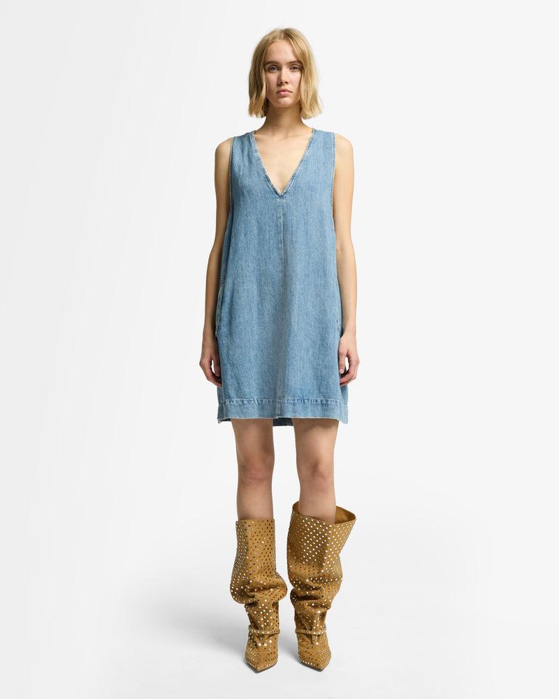 Indigo Linen V-Neck Dress Product Image